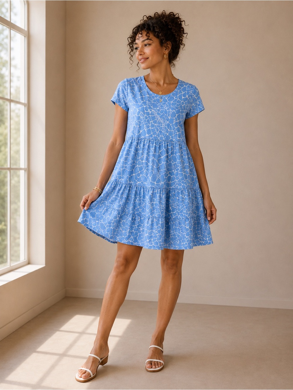 LOFT Blue Tiered Short-Sleeve Dress
